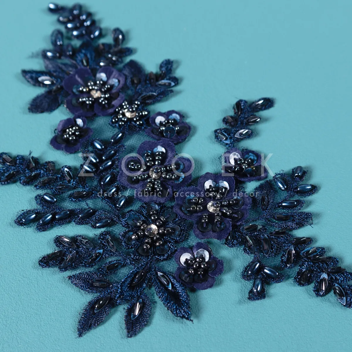 beaded navy lace applique