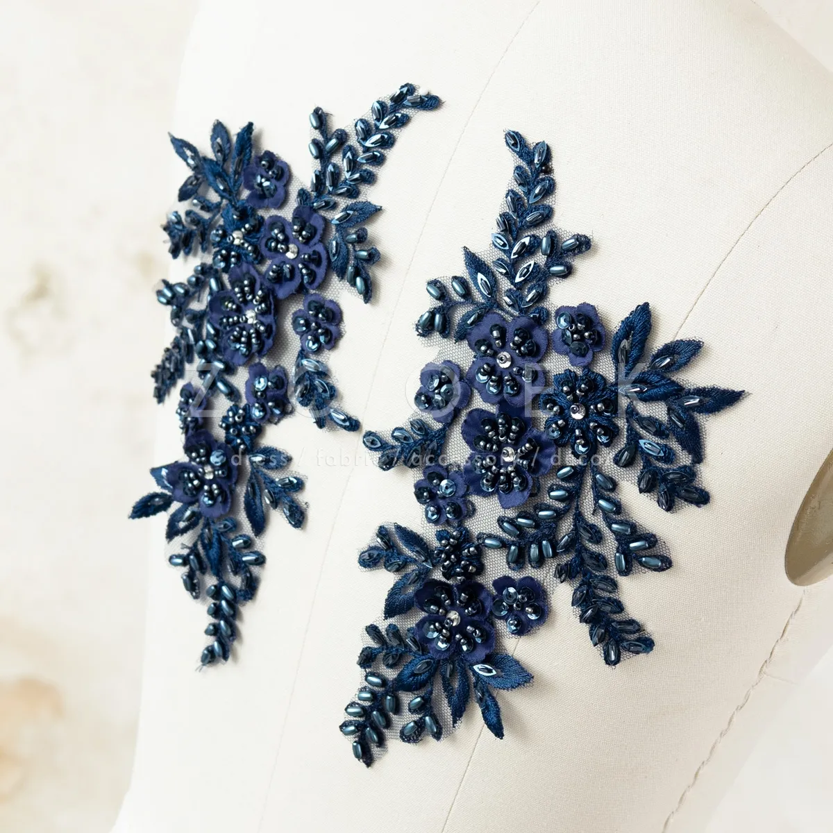 stunning beaded navy lace appliques for DIY sewing