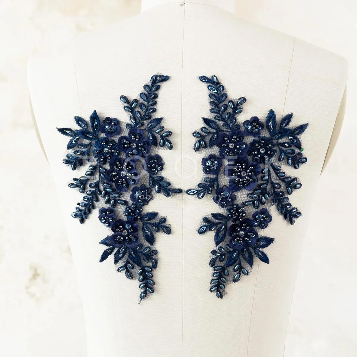 stunning beaded navy lace appliques
