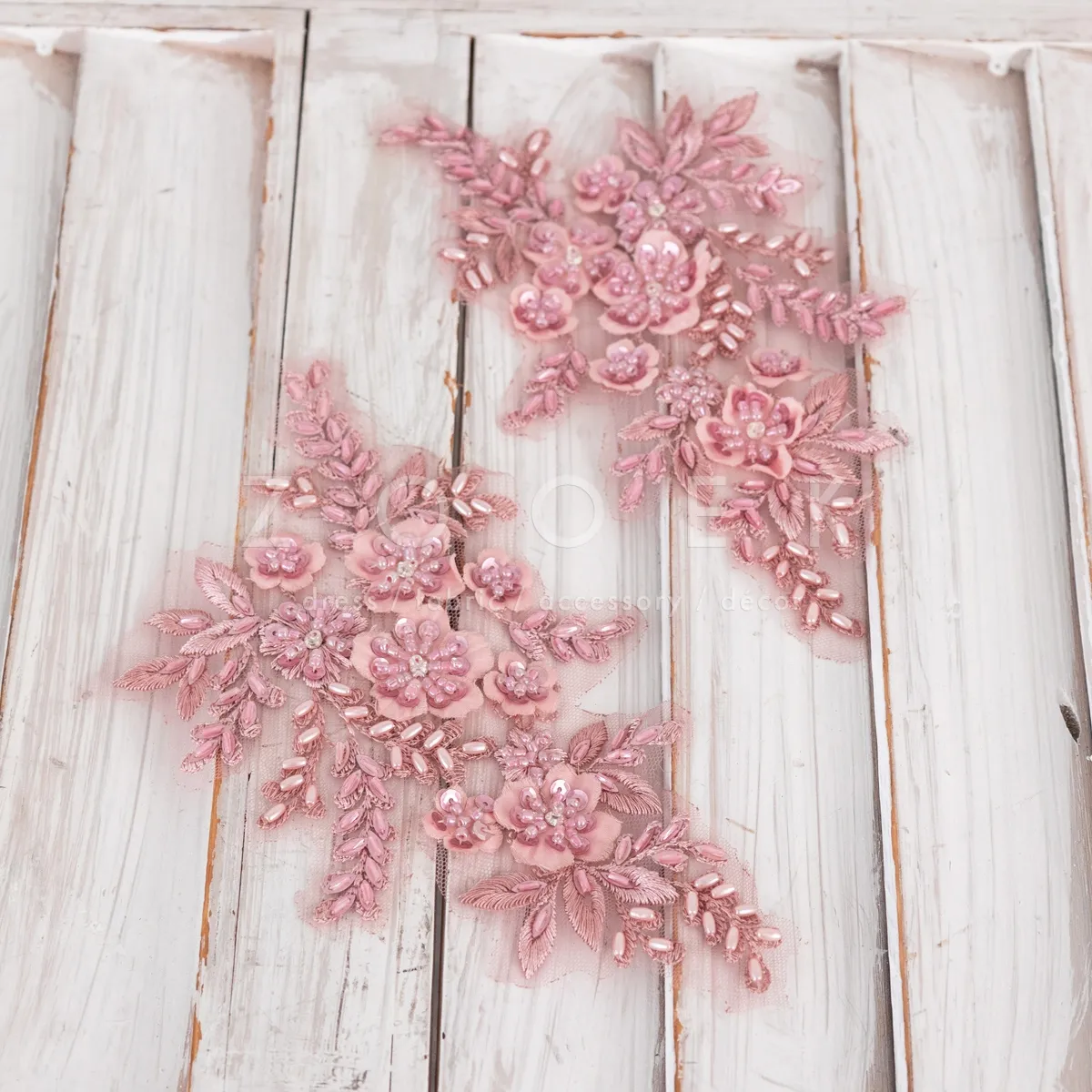 elegant pink beaded lace motifs