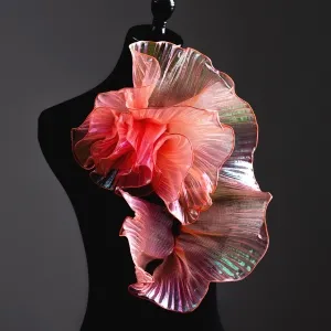 iridescent watermelon shiny flounced organza dress trim