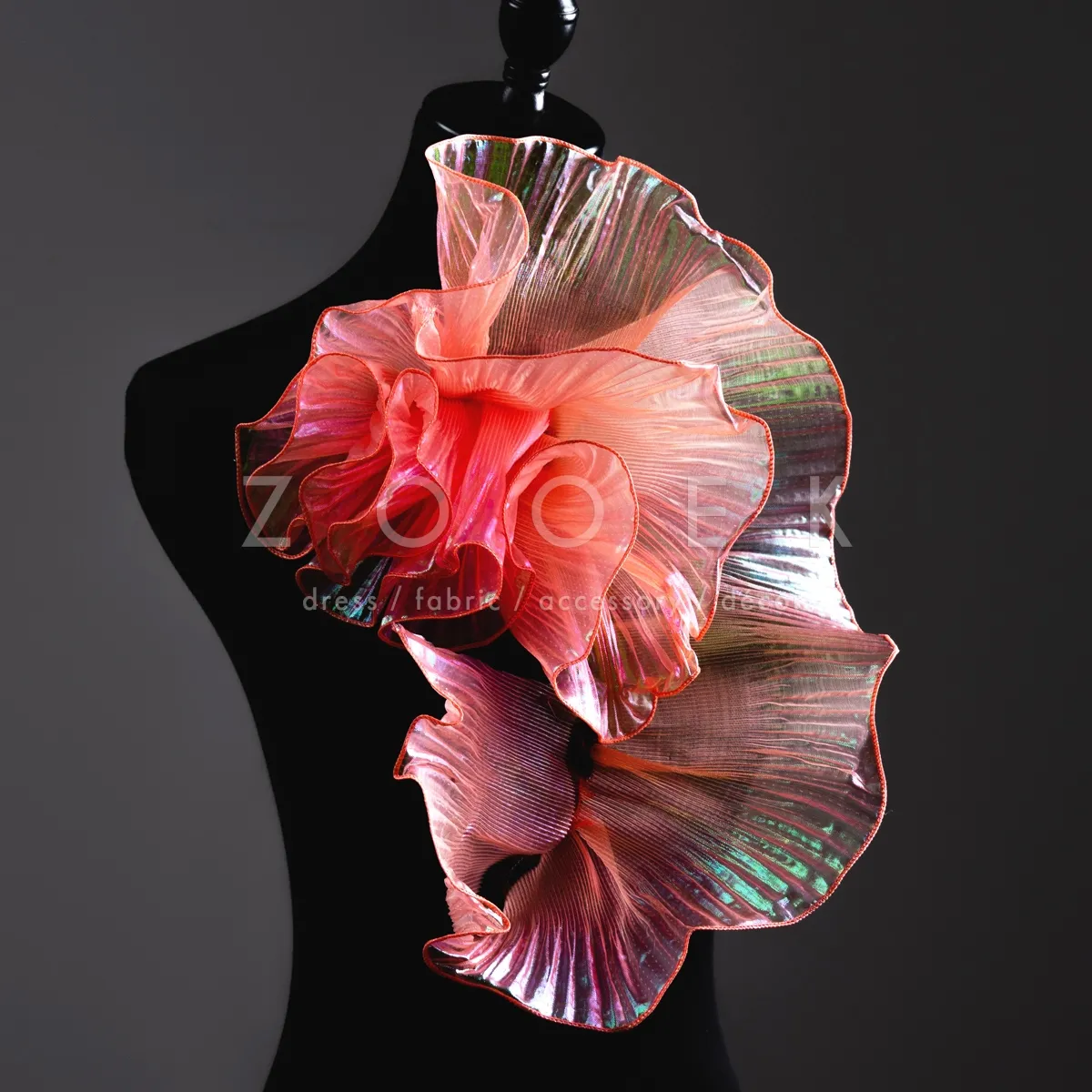 iridescent watermelon shiny flounced organza dress trim