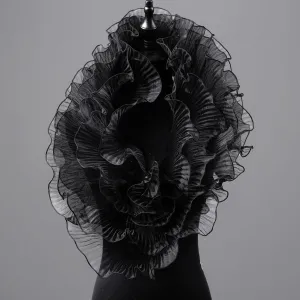 black pleated wave organza trim for apparel design