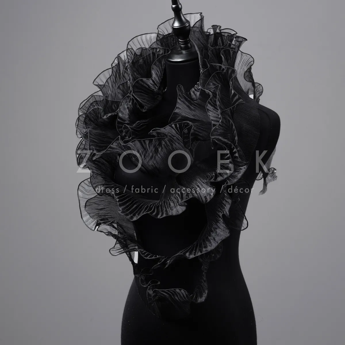 black pleated wave organza trim