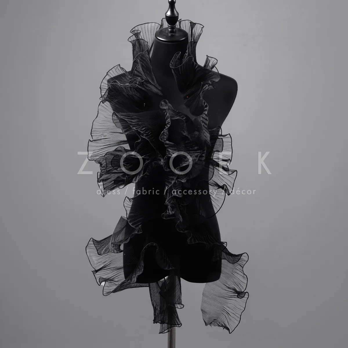 ruffled all black sheer organza trim