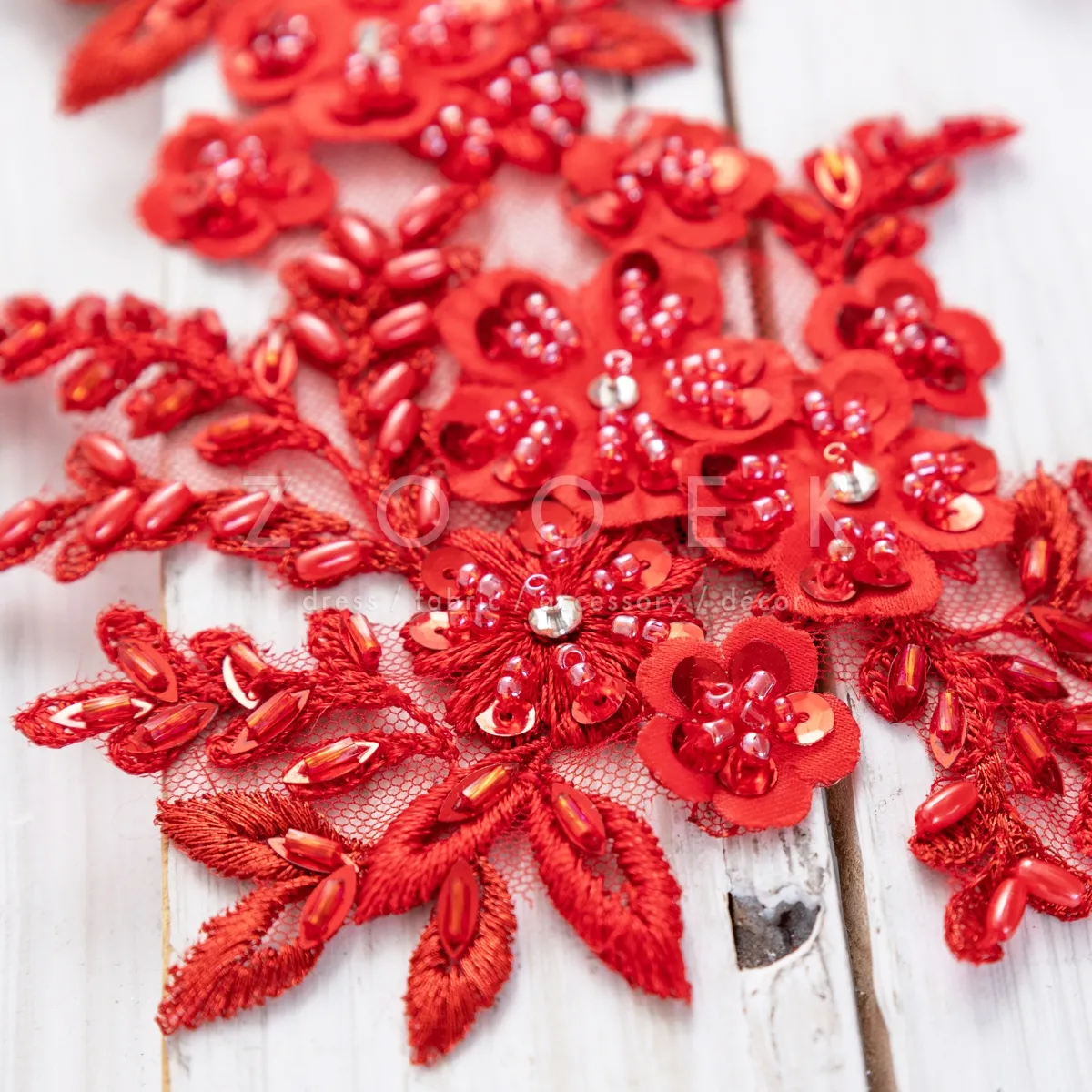 red beaded appliques