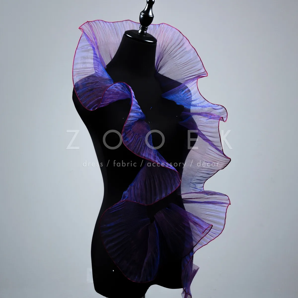 magenta blue iridescent pleated organza trim