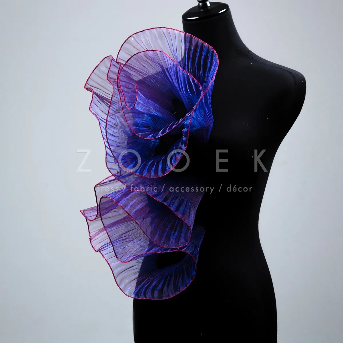 shiny magenta blue iridescent ruffled organza trim