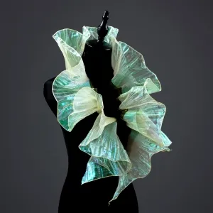 iridescent daffodil shirred organza trim for hemline