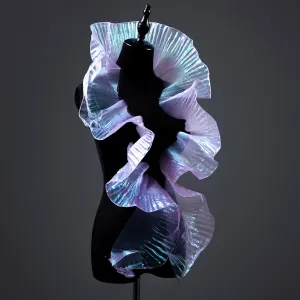 shiny iridescent lilac pleated organza ruffled trimming