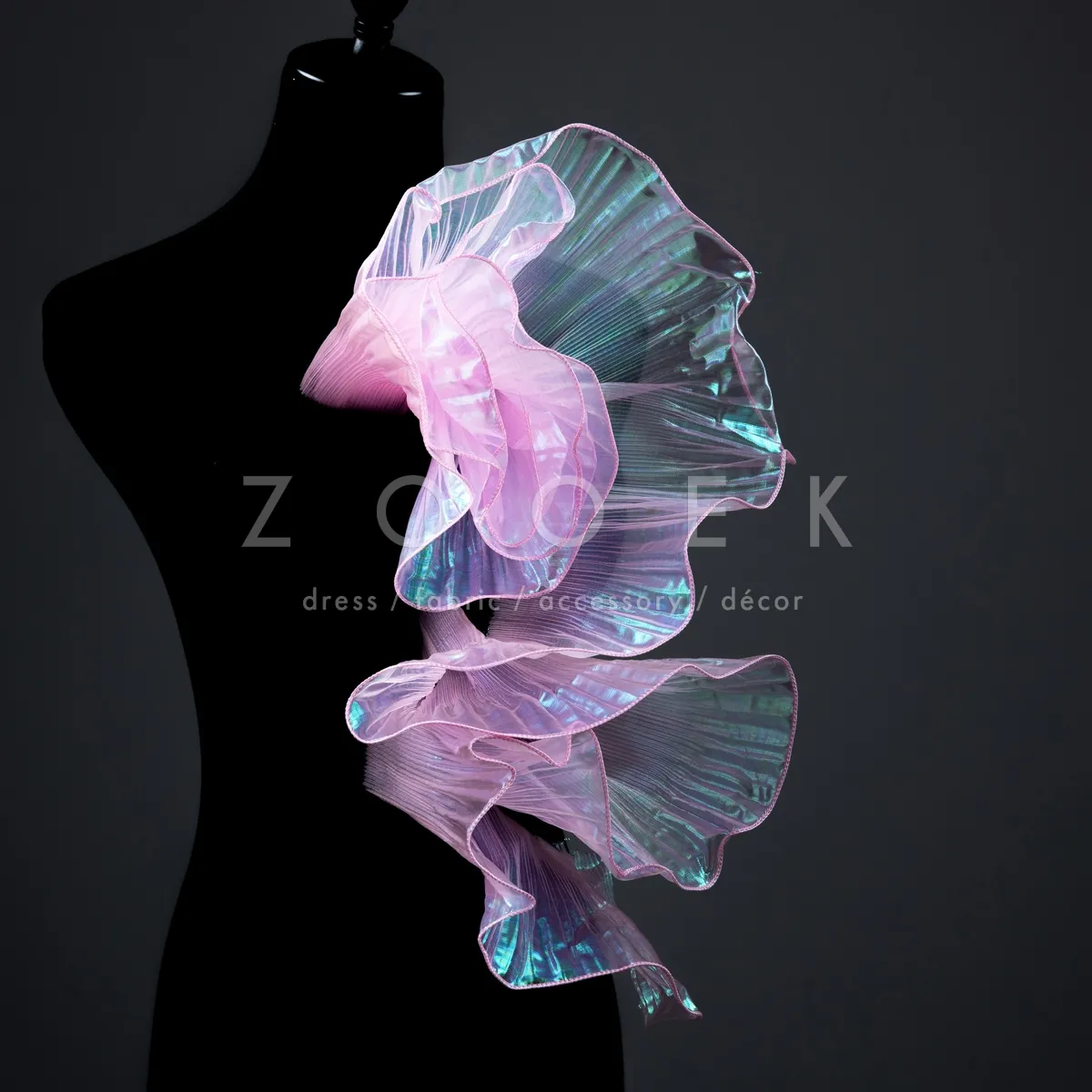 iridescent pink ruffled organza trim for diy dress skirt