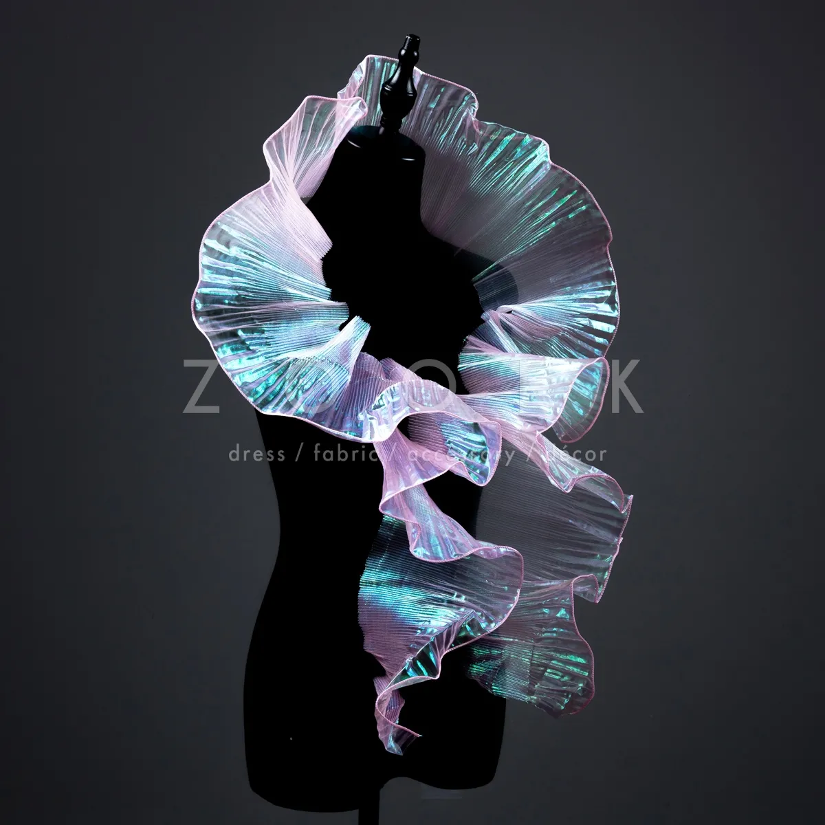 iridescent pink ruffled organza trim