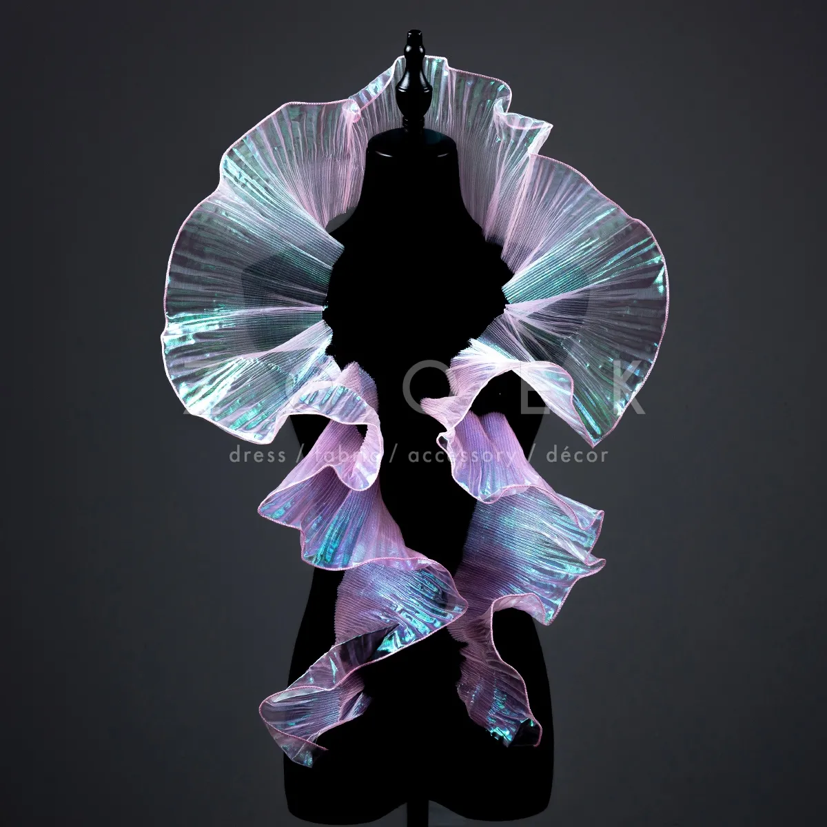 iridescent pink shirred ruffled organza trim