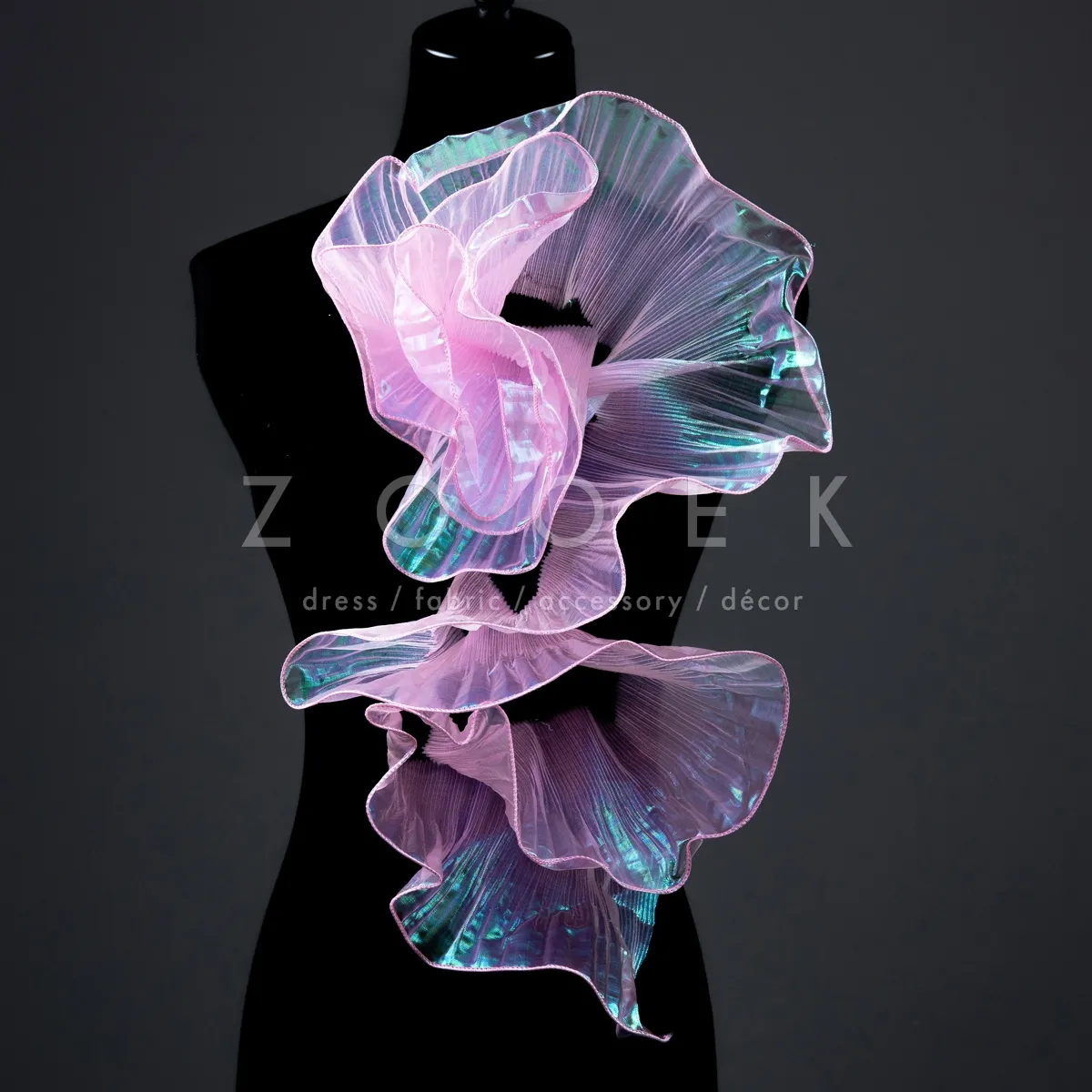 shirred pink ruffled organza trim