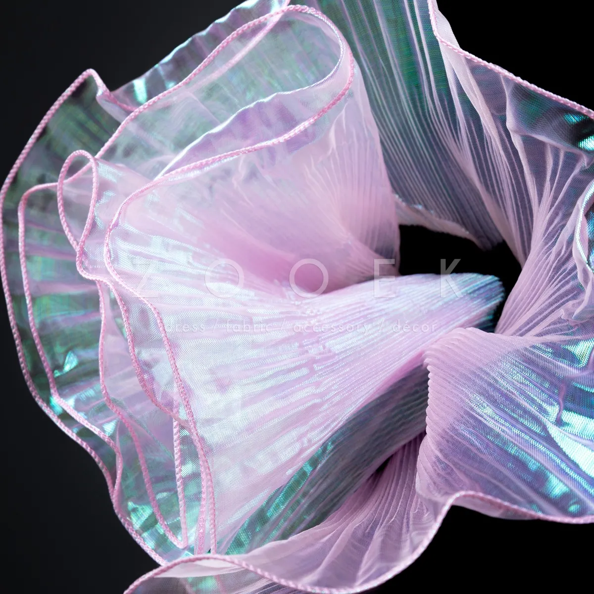 soft pleated shimmering pink sheer organza trim