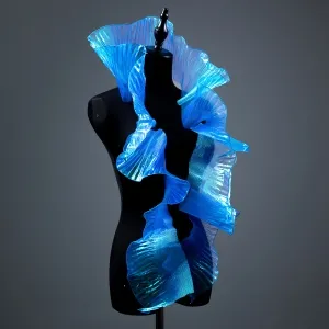 shiny royal blue 3d ruffled decorative organza trim