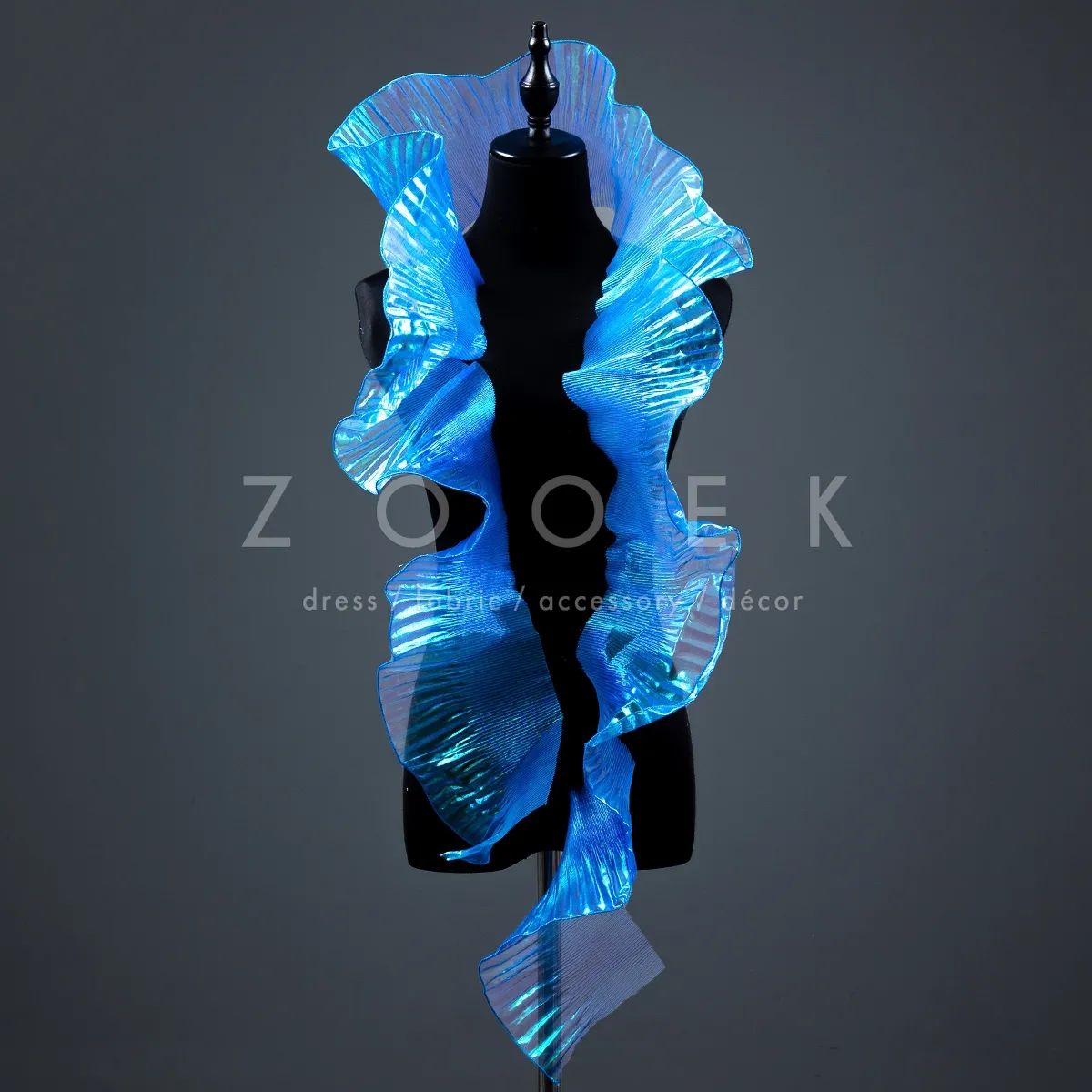 shiny royal blue 3d ruffled organza trim