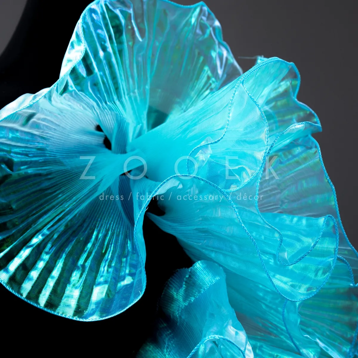 big wave texture cyan organza trim