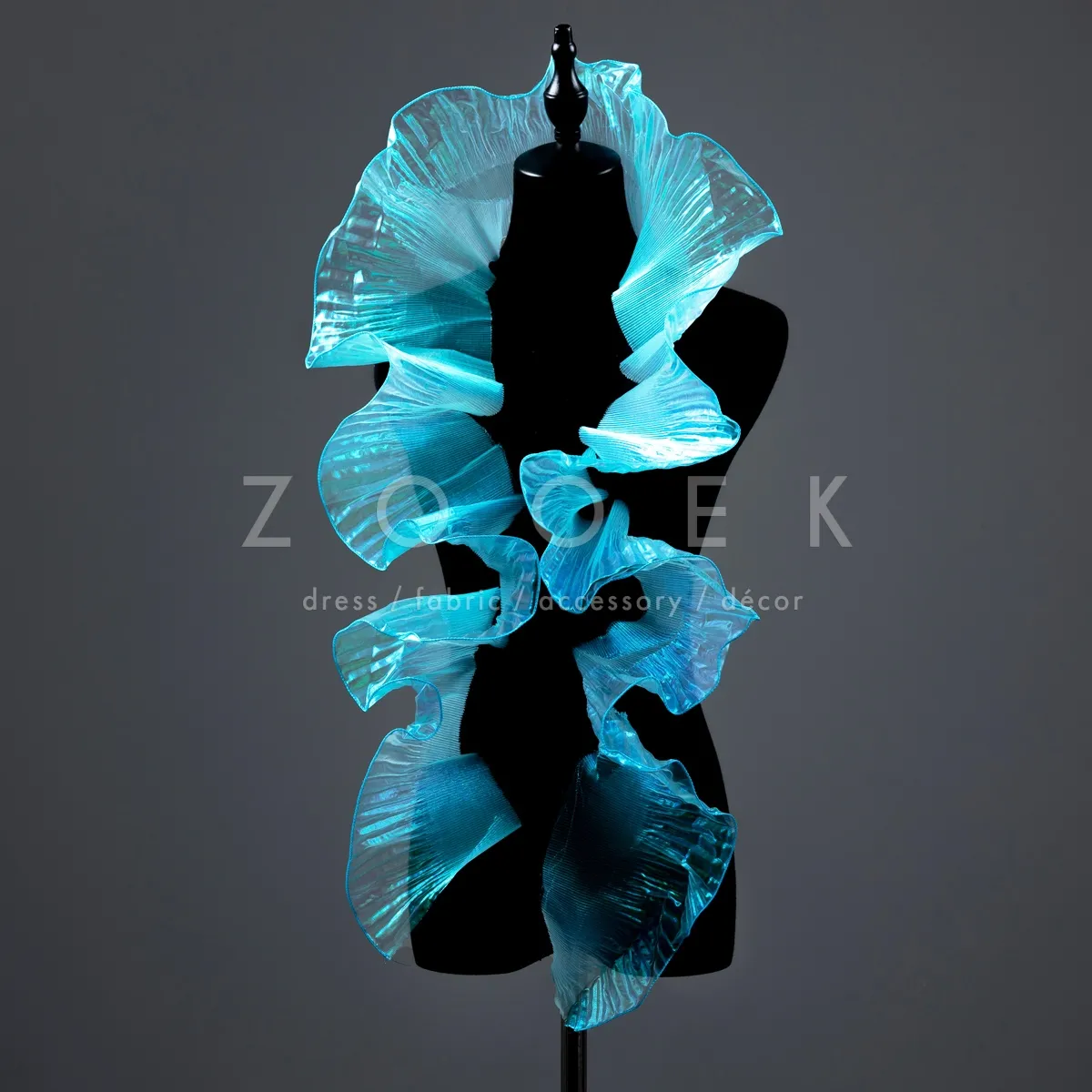 iridescent cyan big wave organza trim