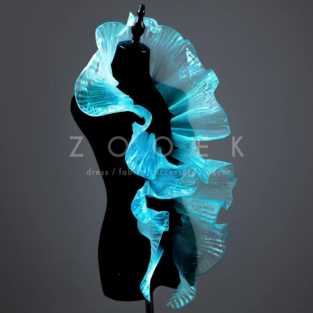 iridescent cyan pleated big wave organza trim for sewing