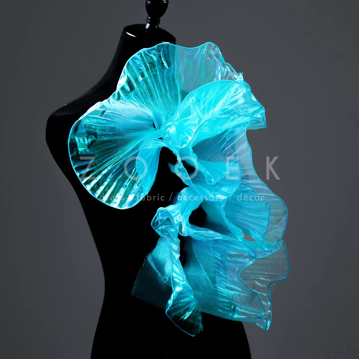 iridescent cyan sheer organza trim