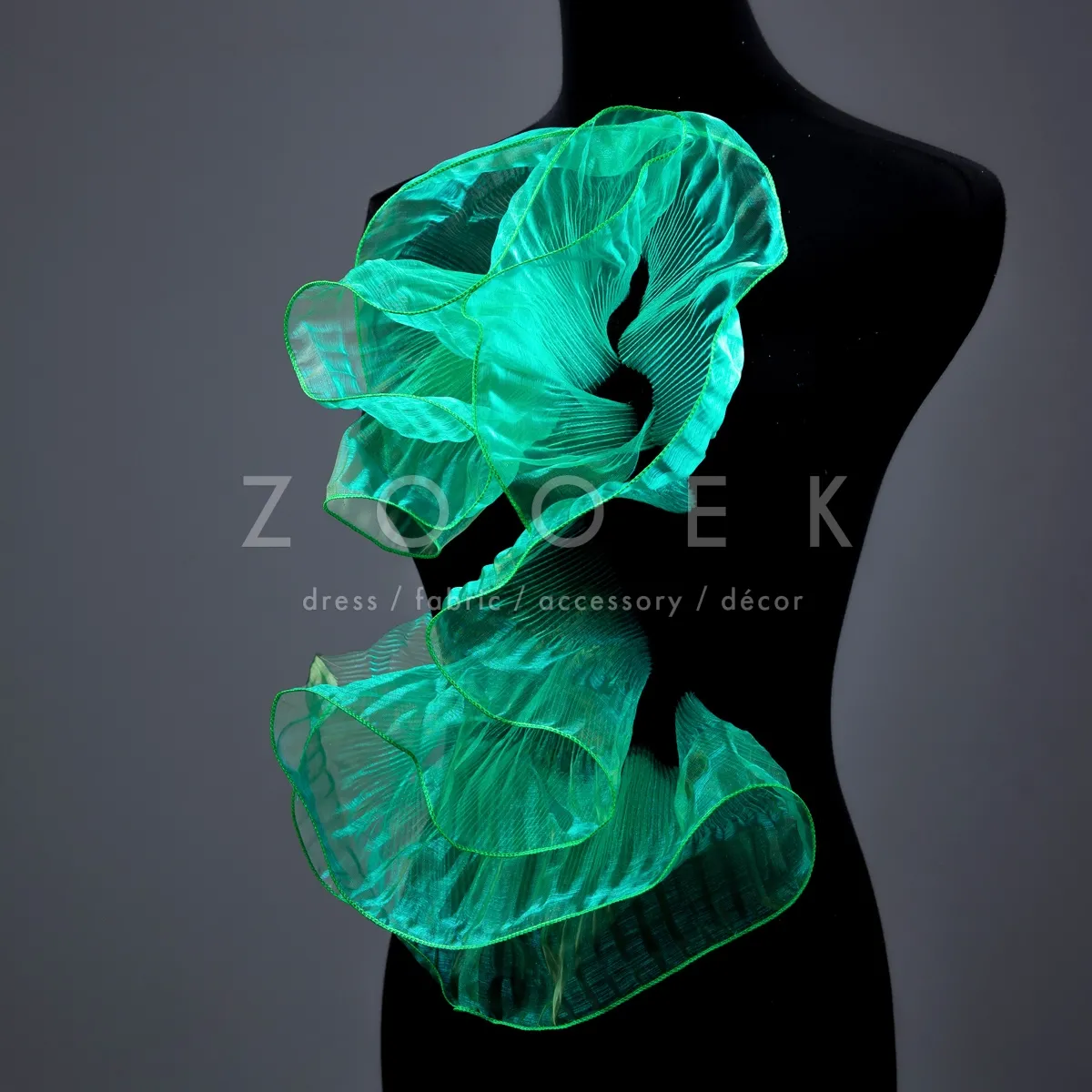 green wrinkle shiny organza dress trim
