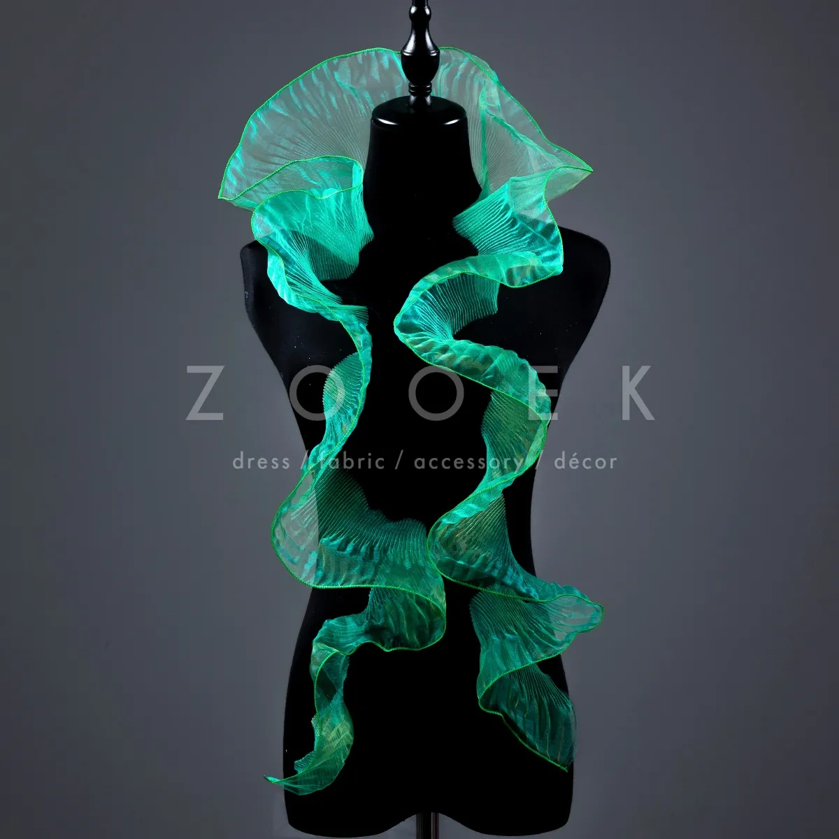 iridescent green wrinkle pleated shiny organza dress trim