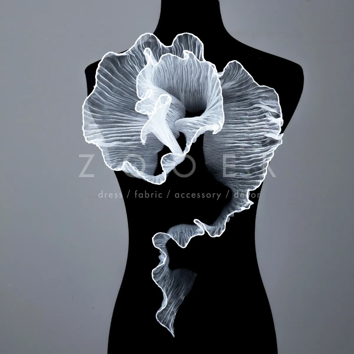 feminine pleated off white shimmering sheer organza trim