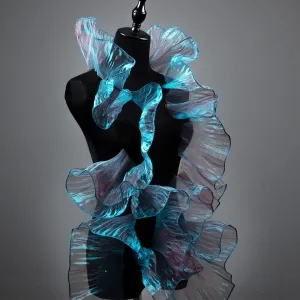 dreamy peacock blue ruby iridescent shiny organza trim