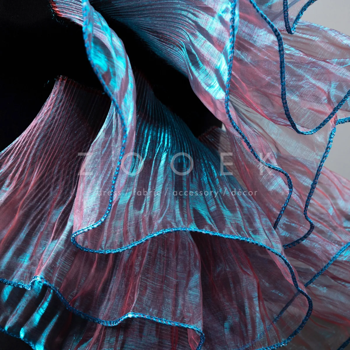 peacock blue and ruby organza