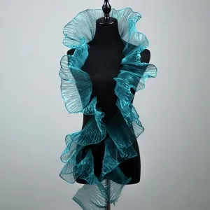 shiny peacock blue 15cm pleated organza trim for decor