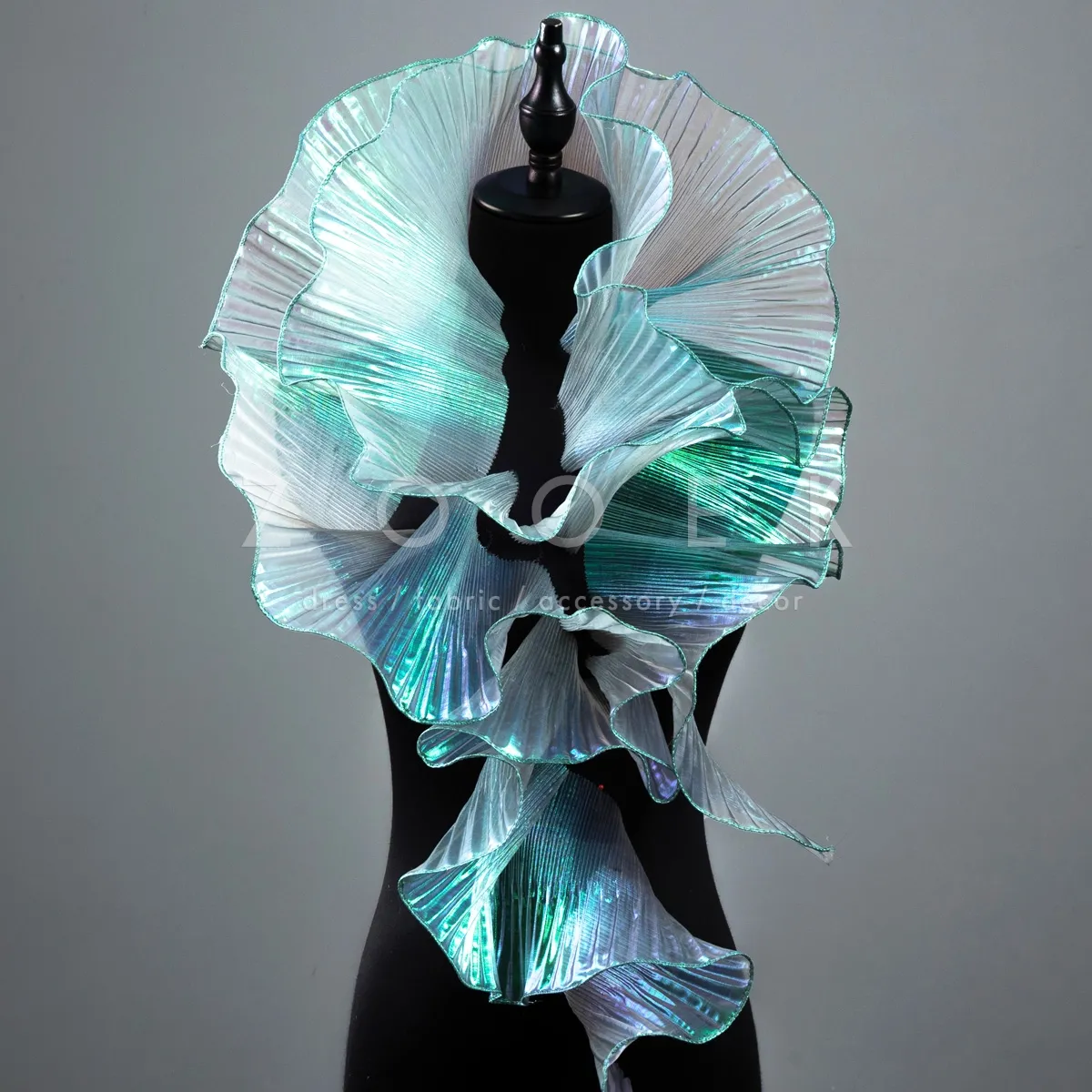 iridescent green and gray organza trim