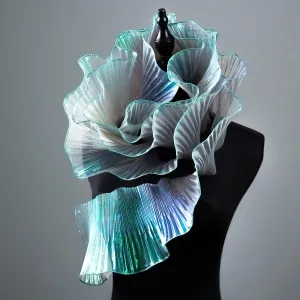 iridescent green gray pleated organza trim by the yard