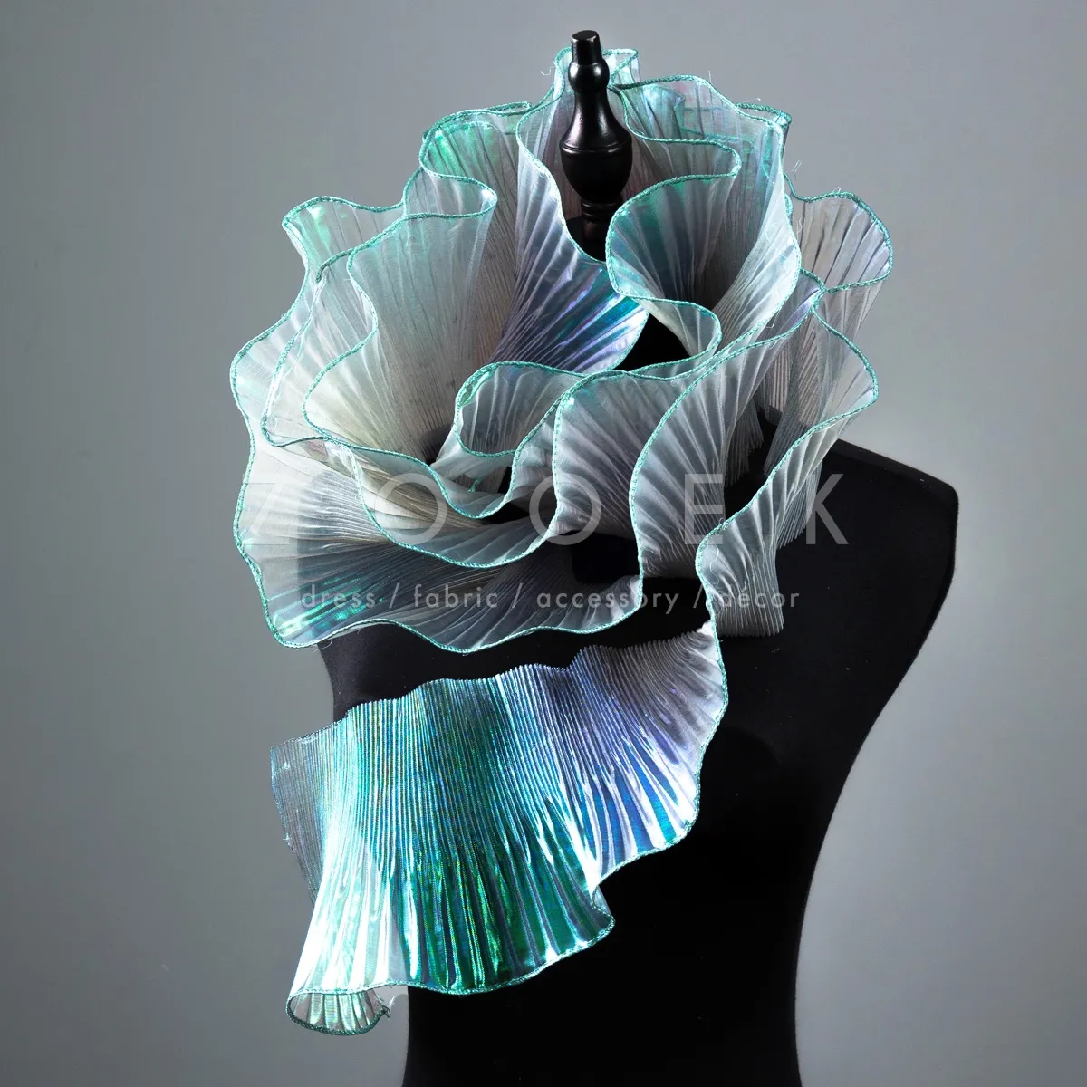 iridescent green gray pleated organza trim by the yard