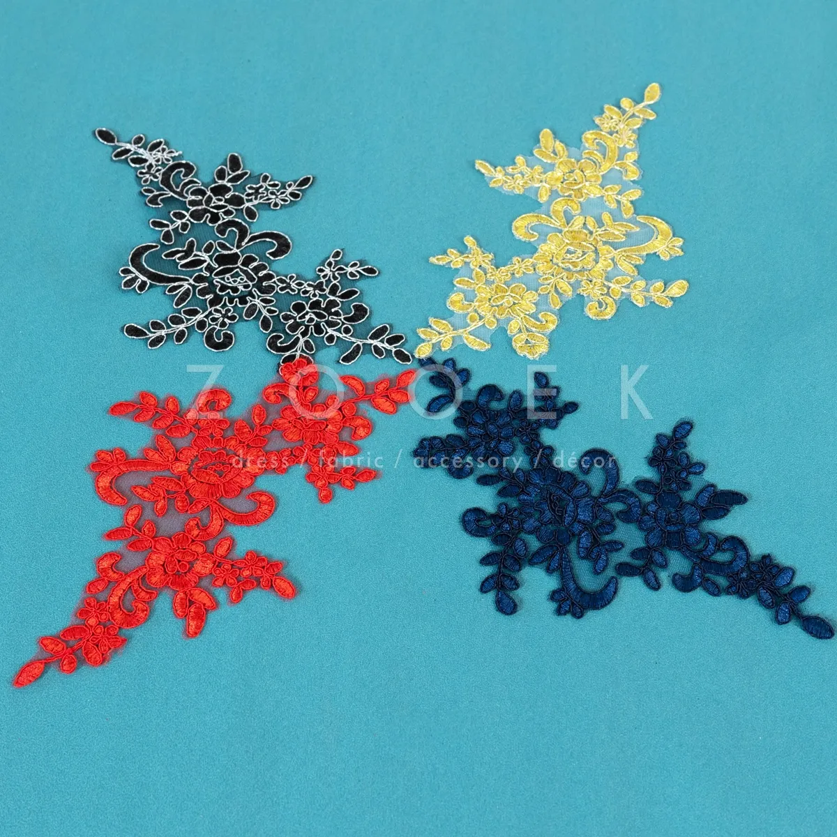 floral lace appliques available in various colors