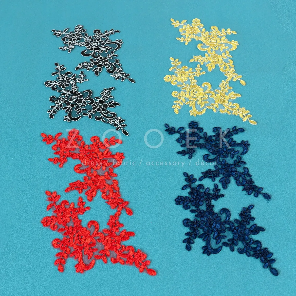 various colors of lace appliques