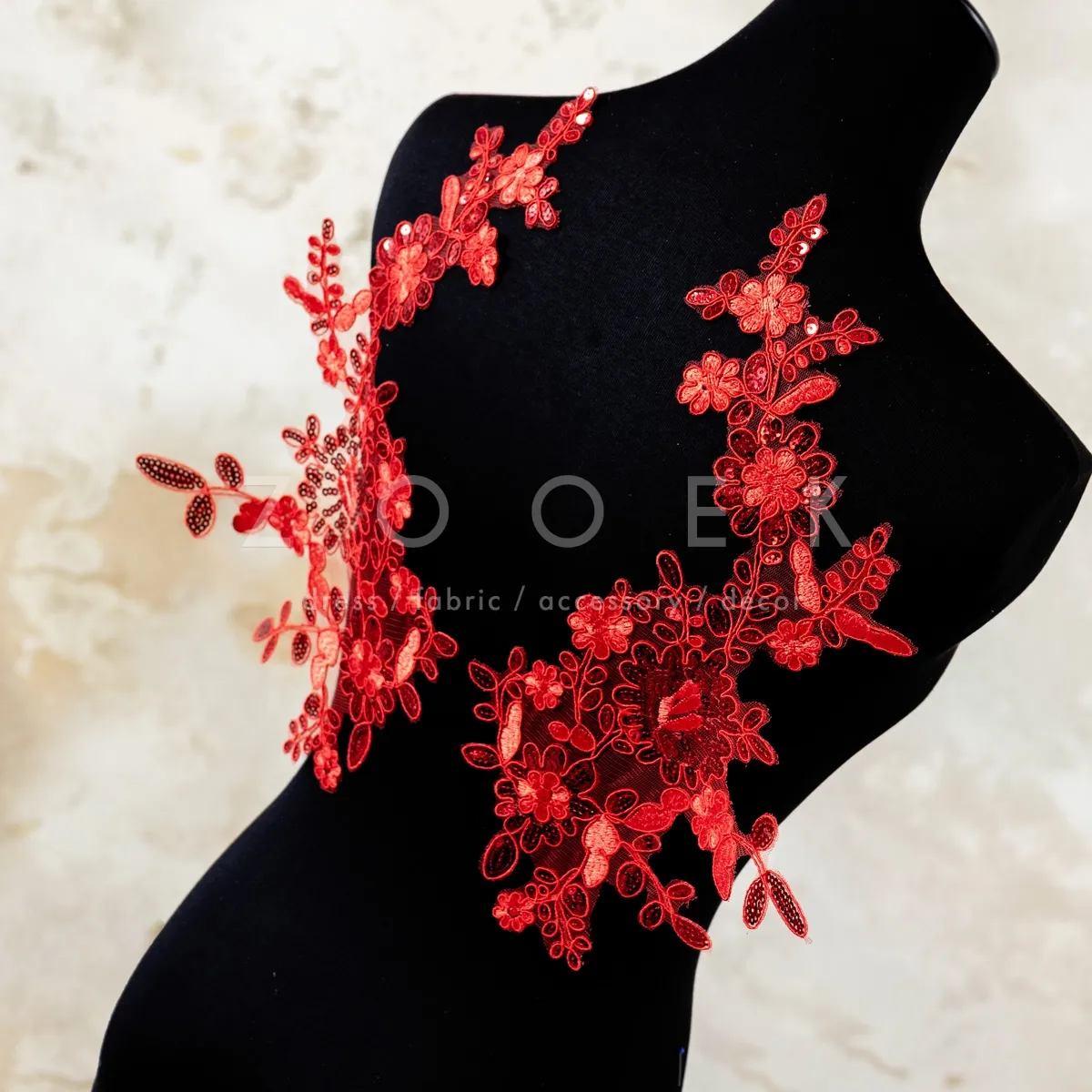 dazzling red glitter sequinned floral lace appliques