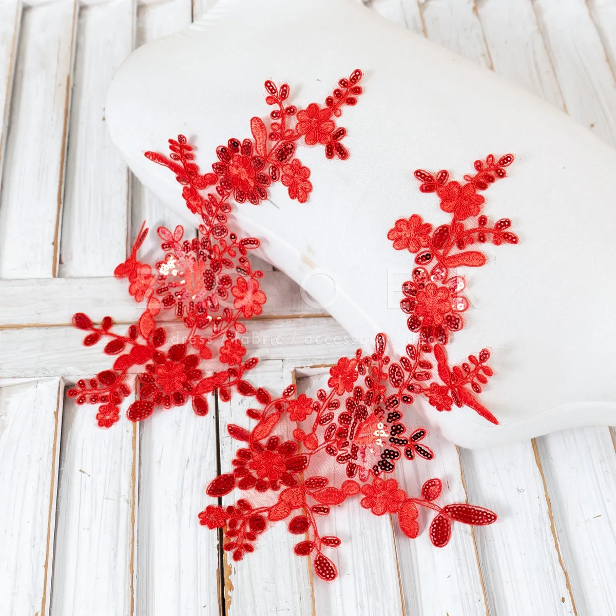 dazzling red sequinned floral lace appliques for decor