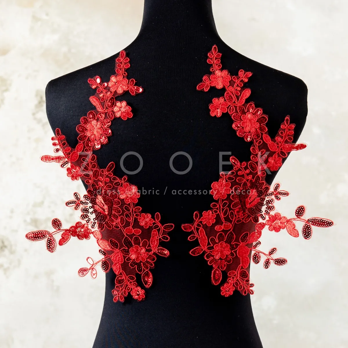 radiant red floral lace motifs