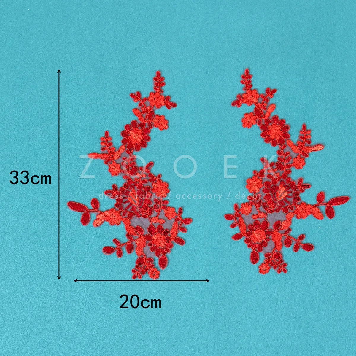 red sequinned floral lace appliques