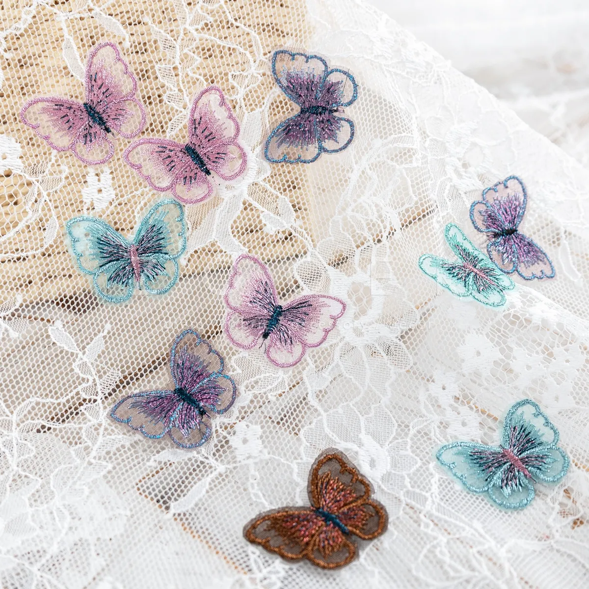 lovely embroidered shiny organza 3D butterfly embellishments