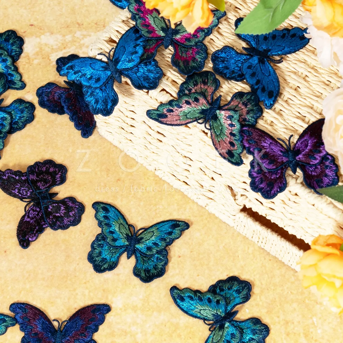 colorful double layer embroidered 3d butterfly appliques