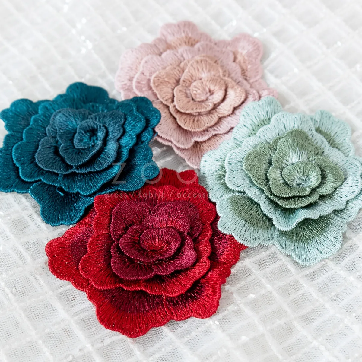 3d machine embroidery rose flower patch dress decoration