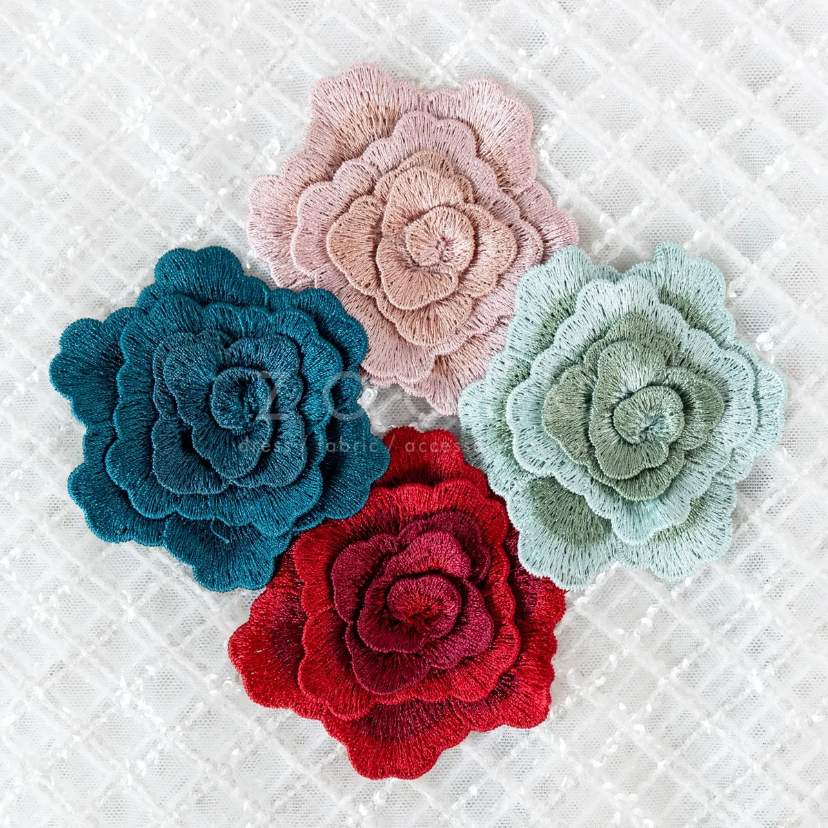 colorful 3d machine embroidery rose flower decoration