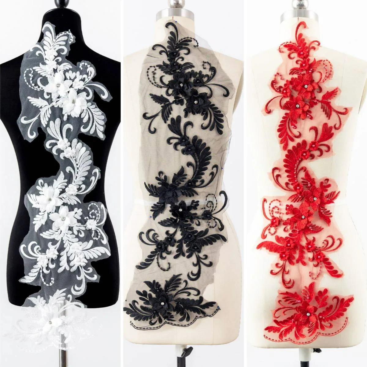 beaded abstract 3d floral lace appliques