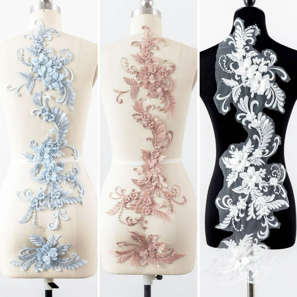 beaded abstract 3d floral pattern lace appliques