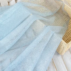 sky blue powder spraying glued glitter mesh by the yard