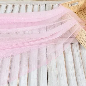 lightweight pink mesh fabric with glued glitter accent