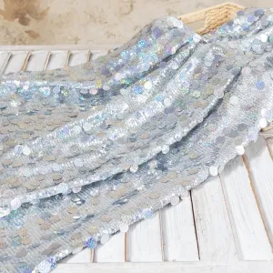 Silver 5+18mm Mixed Holographic Sequin Dress Fabric