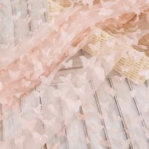 vivid peach 3d butterfly embroidery soft mesh fabric